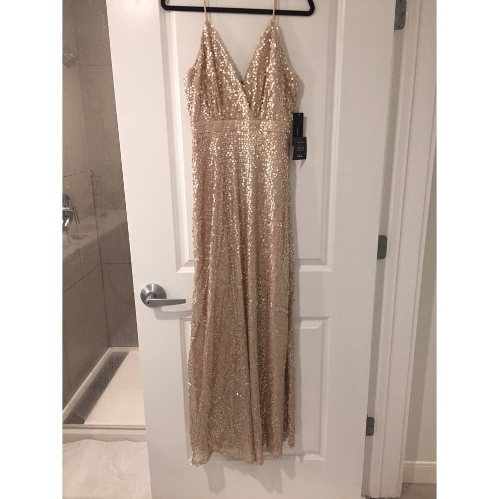 Formal Long Blush Sequin V-Neck Dress